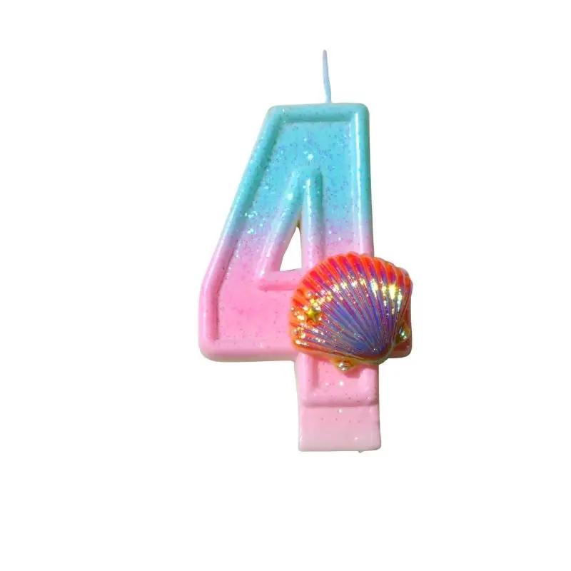 Children's Birthday Candles 0-9 Number Seashell Candles for Cake Toppers Decoration Mermaid Birthday Number Candle for Kids
