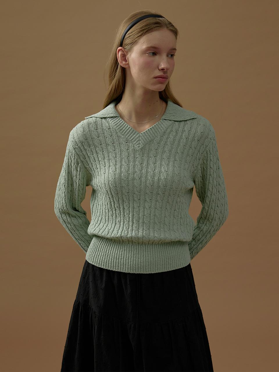 Mout Collar Cable Boucle Knit (Natural Green) Natural Green/Free