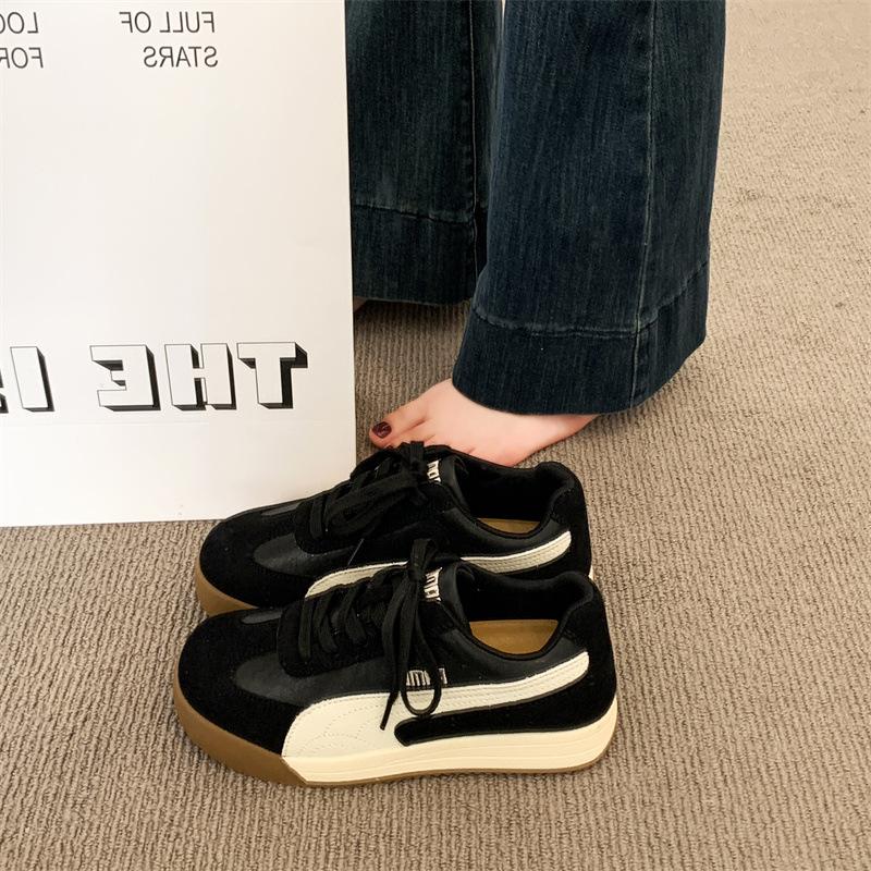 Soft Leather Version~ 2025 Autumn Versatile Leather Casual Sports Shoes Women's Soft-soled Lace-up Forrest Gump Shoes Retro Flat-soled German Traini