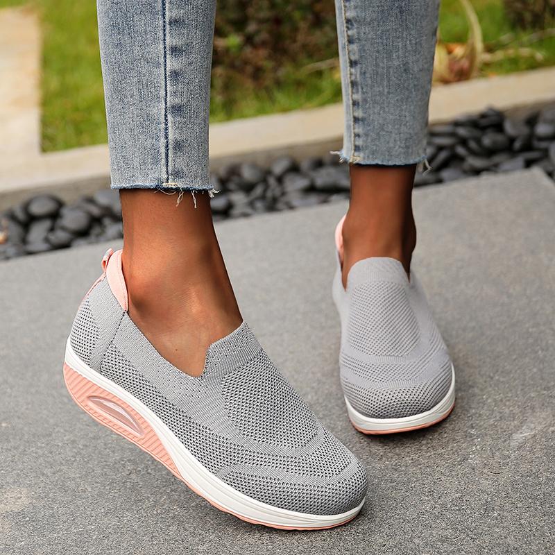 Summer Womens Platform Knitted Sneakers Comfy Breathable Mesh Flats Loafers Woman Air Cushion Sports Shoes For Women