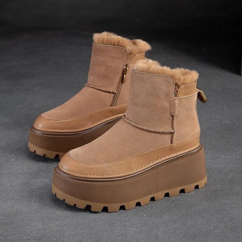 Johnature Thick Sole Snow Boots With Plush Warm Side Zipper Versatile Retro Solid Color Women's Shoes