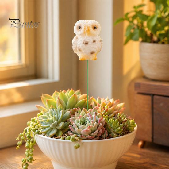 Easy-assembly Garden Stakes Owl Ornaments, Metal Rod Resin Sculpture for Succulents Potted Plants, Micro Weatherproof Decorations Landscape