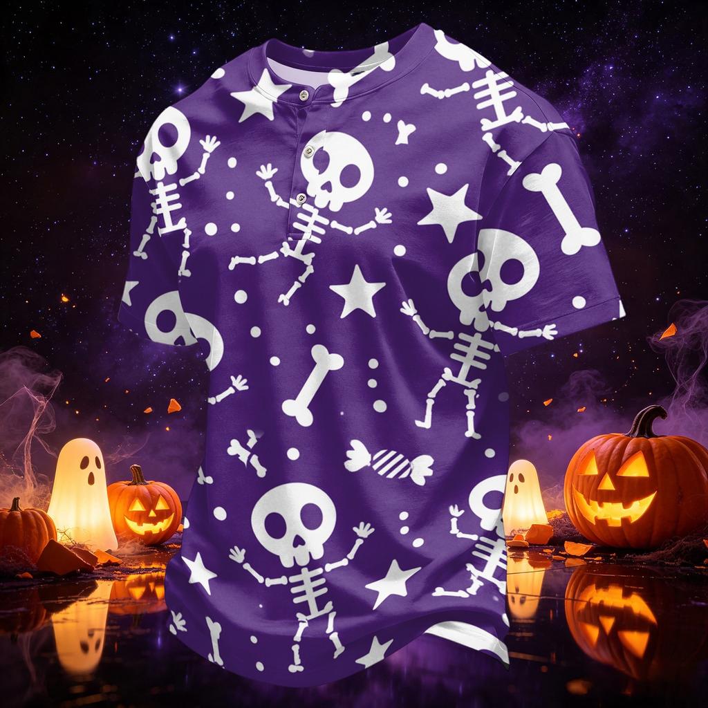 Men's Quick-Dry Neck Short Sleeve T-Shirt with Halloween Print