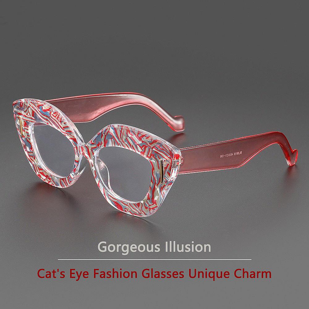 Hd Anti-Blue Light Reading Glasses Fashionable Personality Cat Eye Large Frame Floral-Print Versatile Eye Protection 0 To +4.0