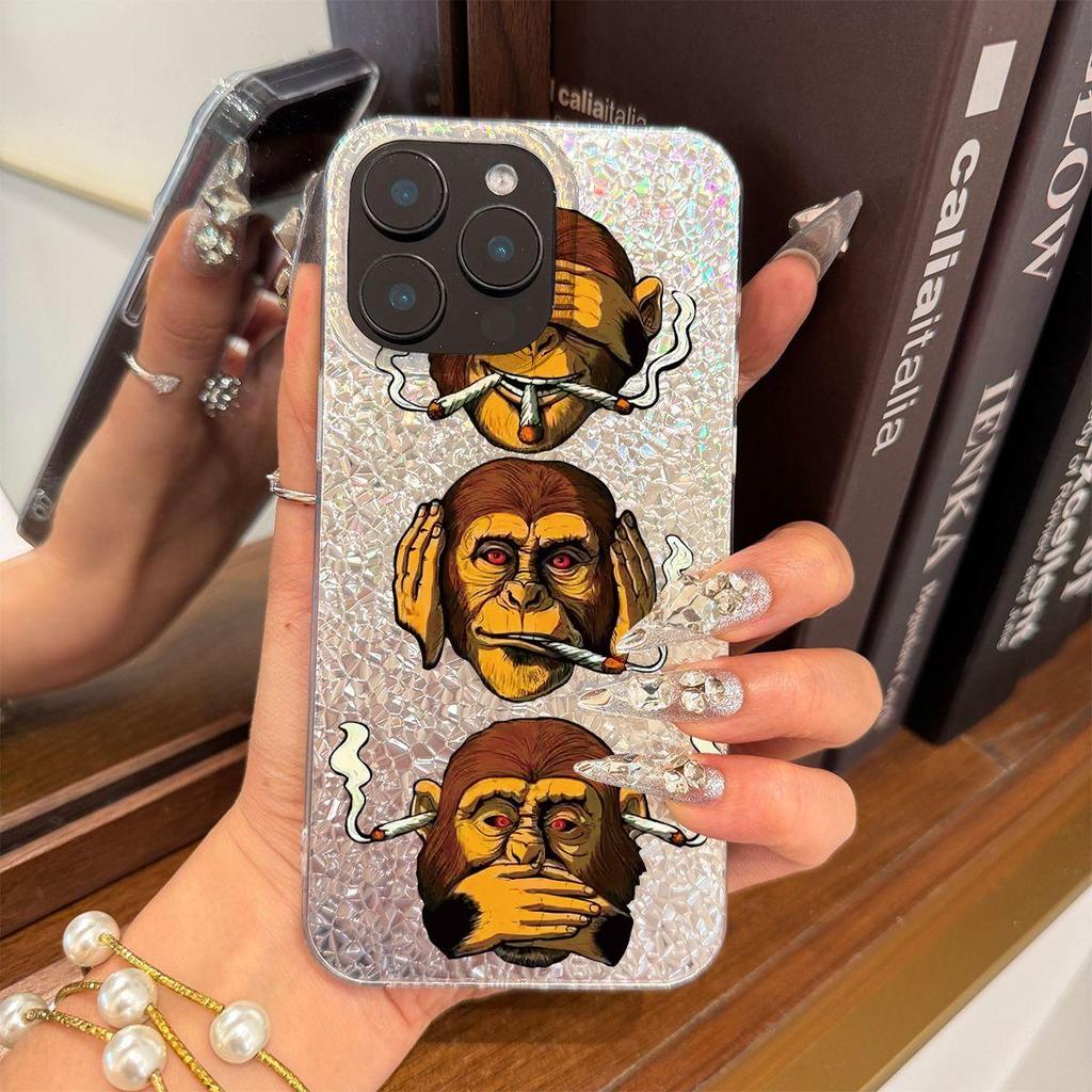 Acrylic Back TPU Bumper for iphone 13 17 Pro XS Max 16 Plus XR 11 12 18 Pro Max 14 15 Air Monkey Smoking hone Case Shockproof Cover