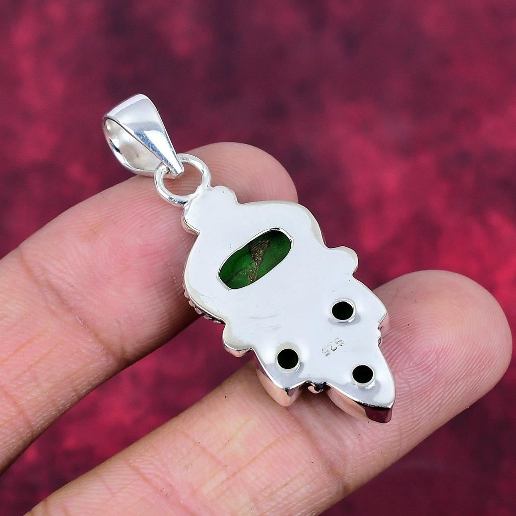 Grüner Kupfer Türkis Anhänger, 925 Sterling Silber Anhänger Edelstein Schmuck, handgefertigter Anhänger Erstaunlicher Schmuck, Geschenk für Sie