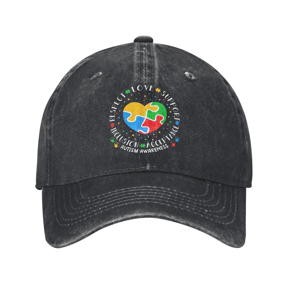 Unisex Autism Awareness Respect Love Support Print Hat Vintage Distressed Denim Washed Baseball Cap Adjustable