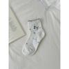 Sock Children's Summer Embroidery Dog Mid-length Socks, Cute Fabric Label, School-style Striped Pile Socks