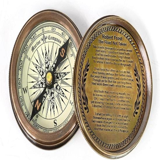 5.08 Cm  Compass Replica Brass Pocket Transit Compass - Robert Frost Poem