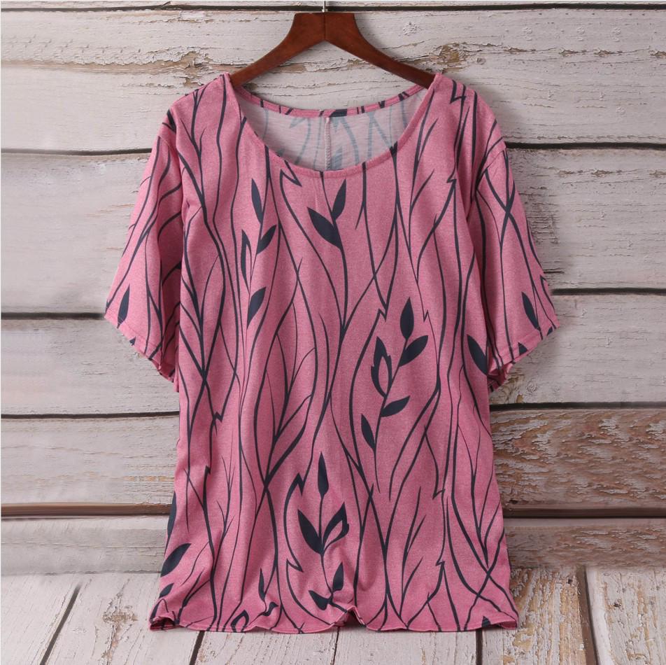 European and American Summer Women's Leaf Pattern Five-Sleeve T-shirt
