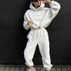 Women Solid Color Long Sleeve Hooded Hoodies Suit Autumn Winter Loose Top Wide Leg Pants