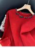 Elegant Red Lace-Up Bow Sweater for Women – Soft Knit Top for Autumn & Winter