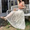 2026 Korean Fashion Spring Summer Women Midi Lace Skirt High Waist Black White Beige Floral Embroidery Skirt Elegant Feminine Tierred Skirts Womens