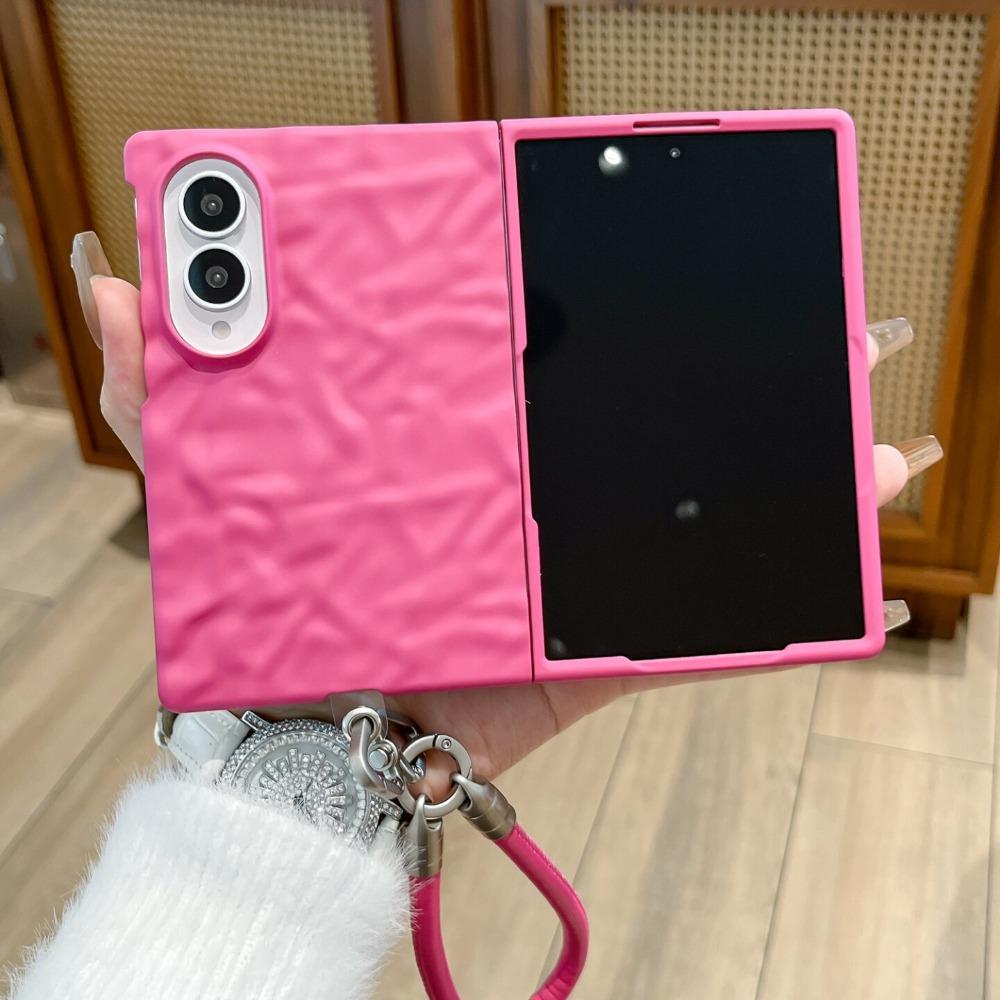 Lanyard Wrist Strap Case For Samsung Z Fold 8 Wrinkles 3D Water Ripples Cases for Galaxy ZFold 8 7 6 5 Fold8 Slim Matte PC Cover