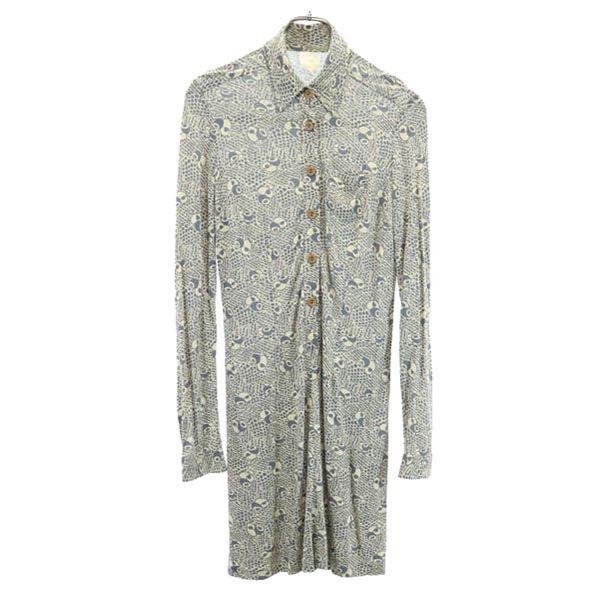 

ANNA SUI Made in USA Long sleeve Shirt dress 4 Beige x gray Women Used