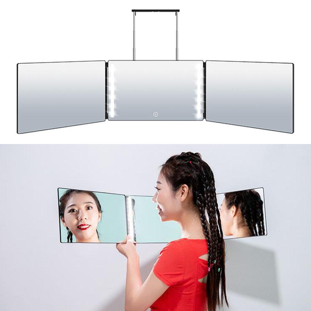 Trifold Mirror LED Makeup Mirror 3 Way Mirror for Self Hair Cutting Lightweight Portable Adjustable 