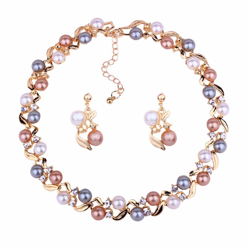 

Fashion Imitation Pearl Wedding Necklace Earring Set Bridal Rhinestone Jewelry for Women Elegant Party Gift золотий