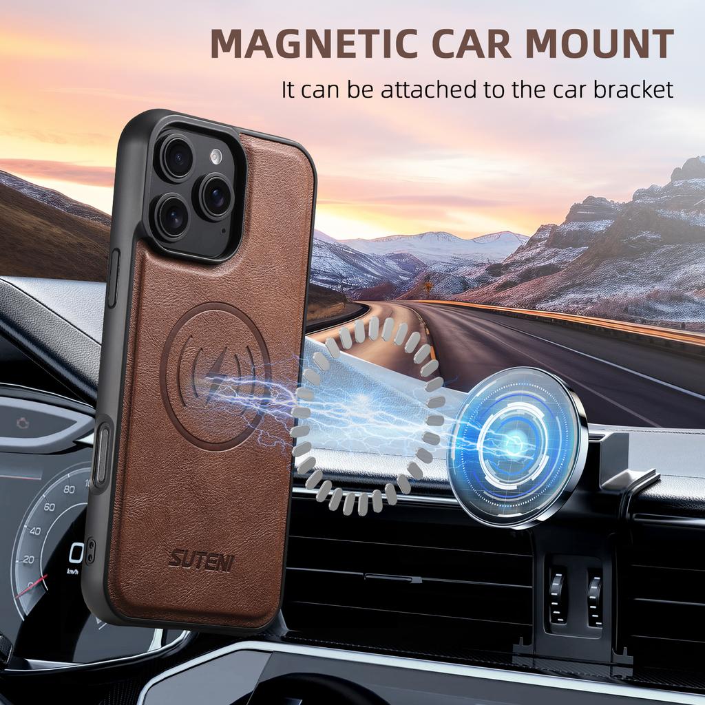 SUTENI Q-05 For iPhone 16 Pro Max Wallet Case 2 in 1 Detachable Leather Flip Phone Cover with Stand