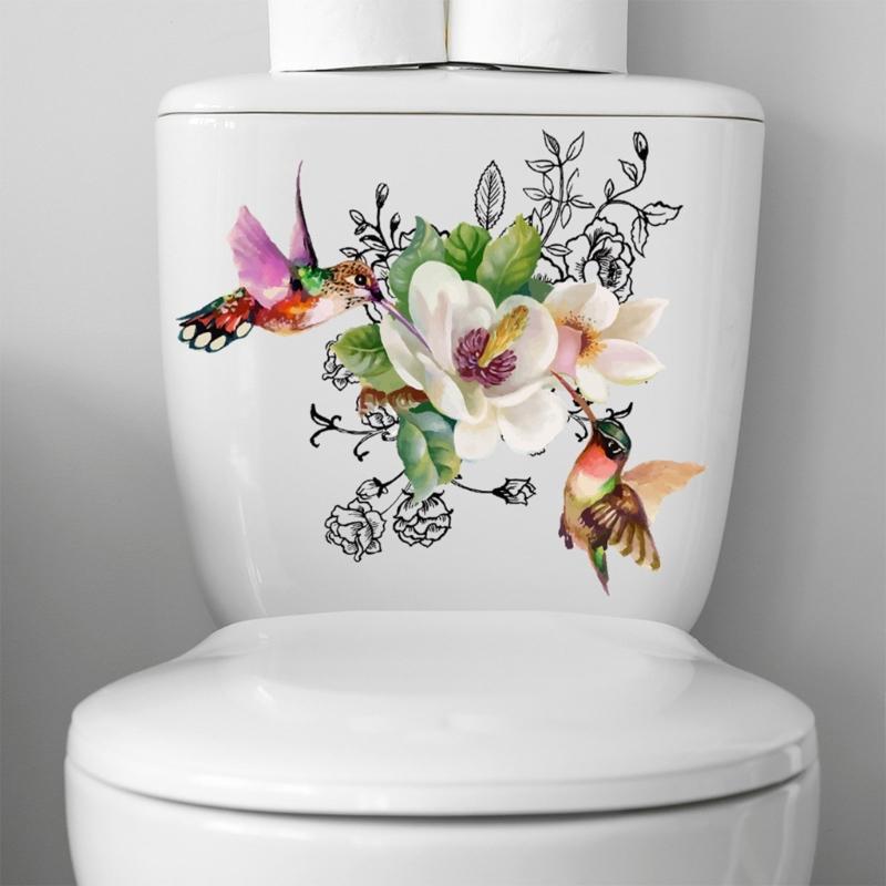 Waterproof PVC Toilet Sticker Bird Flower Toilet Lid Decal Toilet Seat Lid Sticker Strong Adhesive Bathroom Wall Stickers