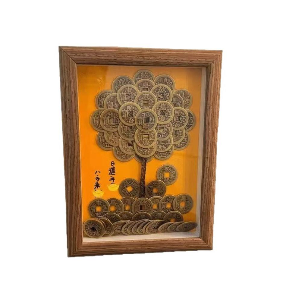

Handmade Wealth Tree Frame Creative Gift for Moving in Business Opening Decoration Ornament Wooden Chinese God of Fortune 7 inches