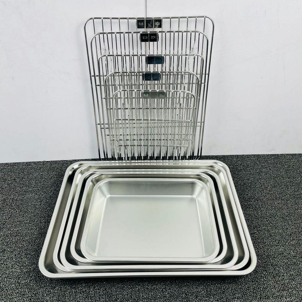 304 Stainless Steel Rectangular Grill and Baking Pan Set with Oil Draining Rack