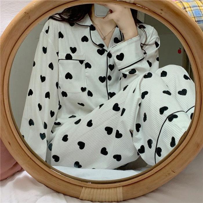 Kadın İlkbahar Sonbahar Pijama İki Parça Set Kadın Bol Moda Leopar Desenli Uzun Kollu Bayan Ev Giyimi