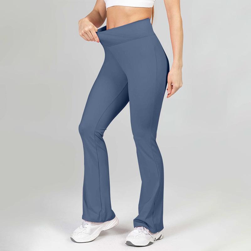 Sheer-effect Flared-leg Pocket Yoga Trousers: High-waisted, Bum-lifting, Slimming, Stretchy Fitness Trousers; Flared Wide-leg Sports Trousers