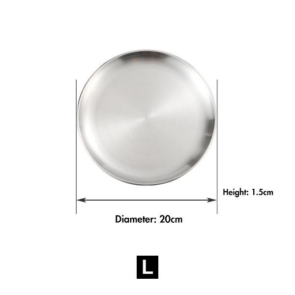 Reusable 304 Stainless Steel Dinner Plates, Heavy-Duty Metal Round Dishes Flat Feeding Serving Plate - Tableware