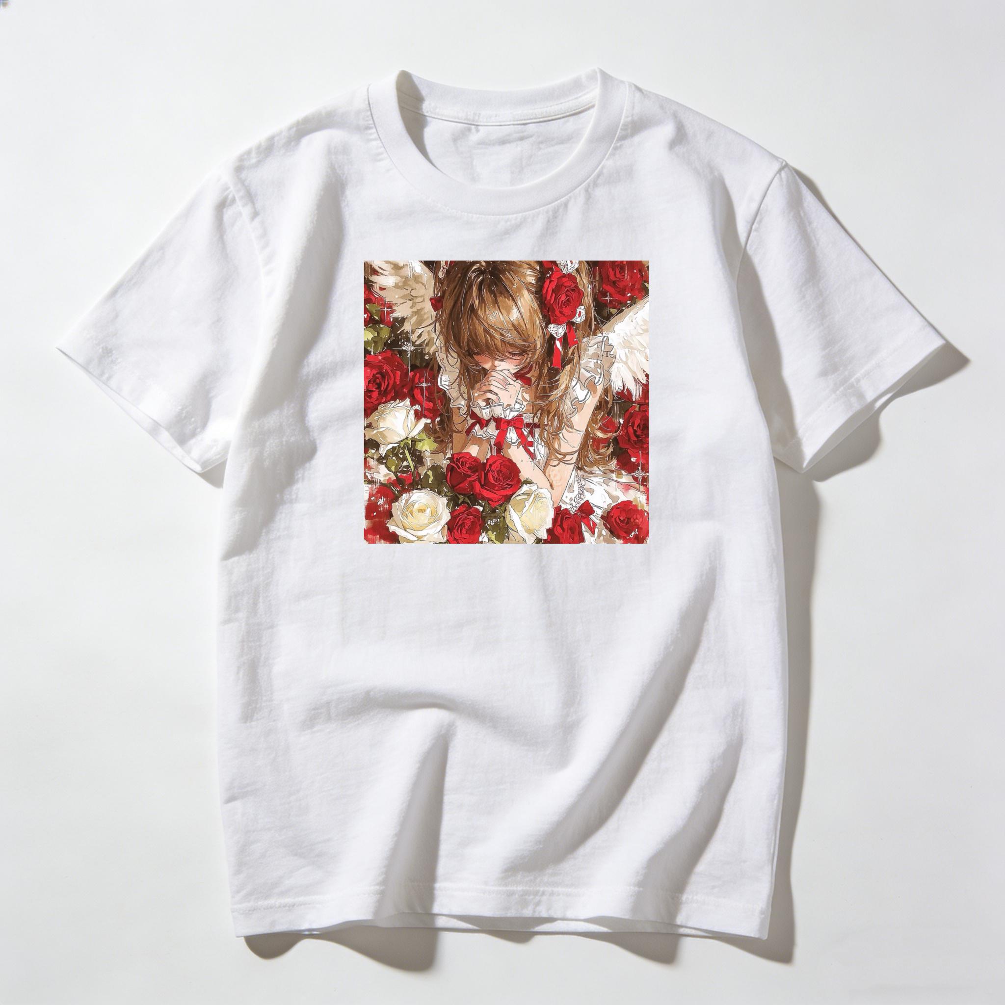 

Adult and Childrens Daily Commuting Suitable for Conventions Comfortable and Soft Pure Cotton Rose Angel Girl Tshirt S