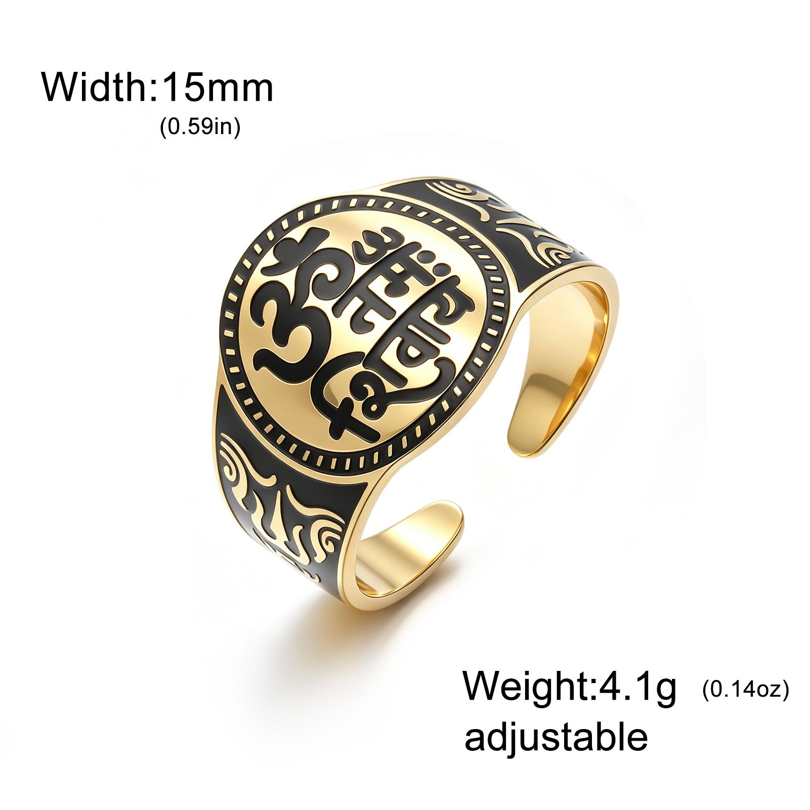 Photos - Ring Likgreat Vintage Om Namah Shivaya Mantra Open  15Mm Width Adjustable Hindu Sacred Stainless Steel Finger  Amulet Gif