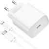 Chargeur USB C 20W Rapide + Câble 2 Mètre pour iPhone - PROSHOP - Blanc