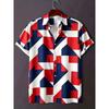 Men's Watercolor Blend Dye Tie Dye Printed Short Sleeved Shirt with Lapel Buttons Cardigan, Hawaiian Vacation Shirt