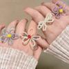 Colorful Beaded Flower Rings For Women Girls Korean  Sweet Large Flower Finger Rings Jewelry Aesthetic Y2K Accessories