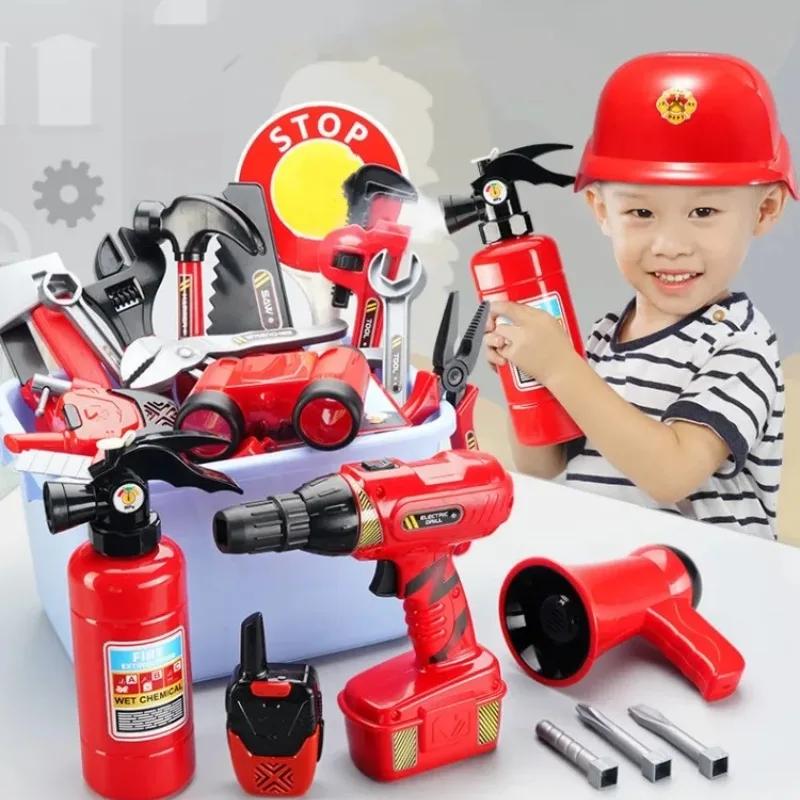 Kinder Feuerwehrmann Cosplay Set Kind Rollenspiel Puzzle Erleuchtung Simulation Wartungskiste Brandschutzwissen Lernen