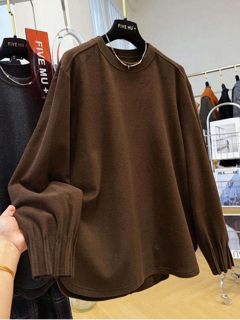 2025 Women's High-Grade Brushed Loose Long-Sleeve T-Shirt - Autumn/Winter Casual Lazy Style