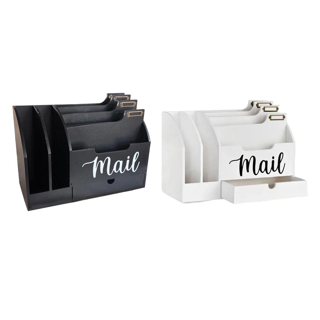 Mail Organizer Desk Organizer Countertop with 6 Slots Rustic Desktop Box Wooden Mail Holder for File Folder Pens Paper Clips