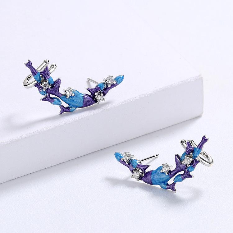 

Summers New Animal Dolphin Earrings Ring Set Enamel Gradient Irregular Casual Cartoon Cute Mix