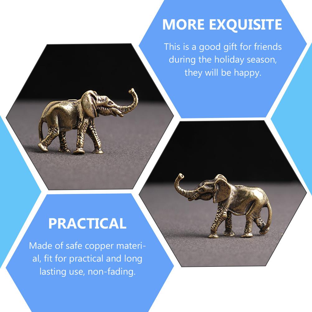 2 Pcs Decorations Brass Elephant Ornament Statue Creative Car Copper Housewarming Gift