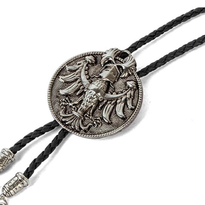 Metal Russian Empire Eagle Pendant Cowboy Bolo Tie Western Artificial Leather Rope Necktie Jewelry Shirt Chain Necklace