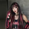Zwarte Highlights Roze Synthetische Pruik met Pony Lange Rechte Zwarte Highlights Rode Pruik Voor Vrouwen Cosplay Feest Kerstpruik 26inch