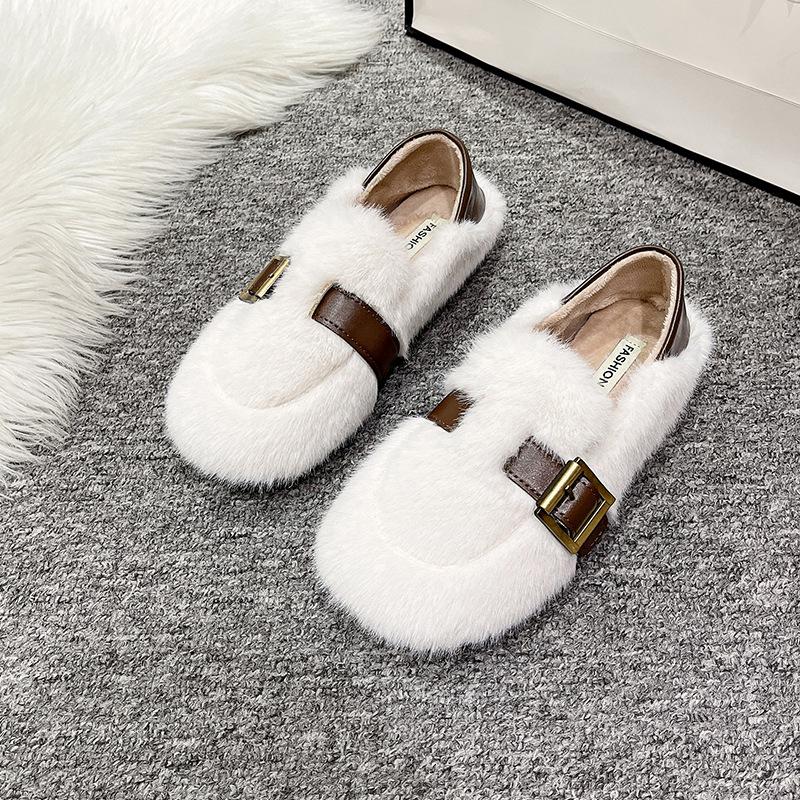 Soft-soled Fluffy Shoes Women's 2025 New Autumn and Winter Korean Version Round Head Velvet Cotton Shoes One Pedal Doudou Shoes Cotton Shoes Women's
