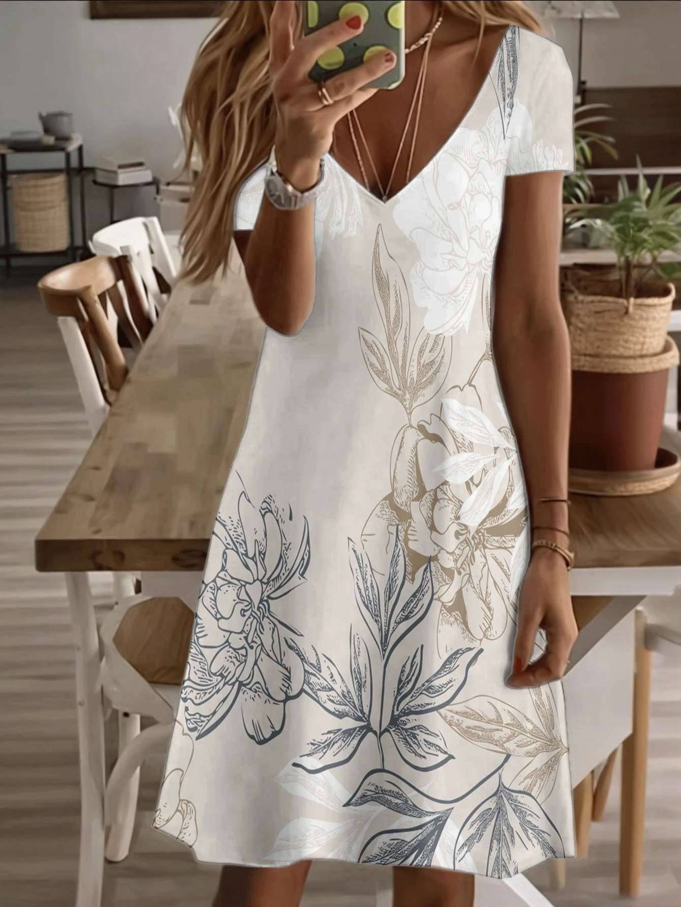 

Vneck shortsleeve midi dress floral print pattern 3D premium printing durable casual fashion elegant summer women dress stylish lightweight breathable 7XL дубильна кора