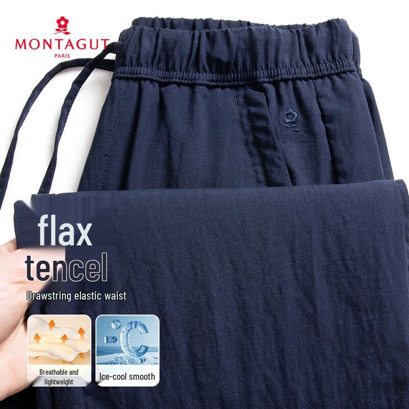 MONTAGUT Men s Draped Linen Tencel Relaxed Fit Casual Pants 2XL темно-синий