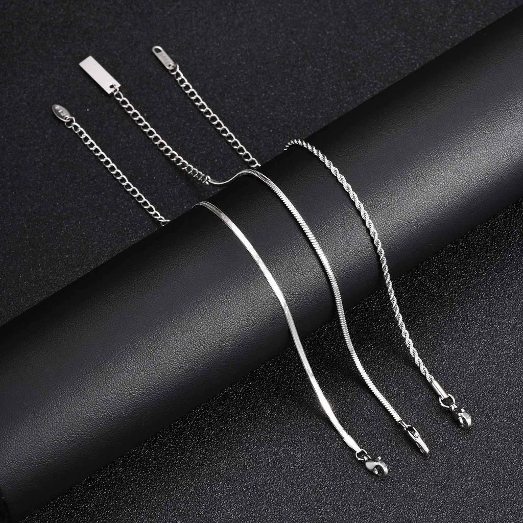 3pcs Men Thin Chain Bracelet,Never Fade Silver Color Twist Chain Wristband,Stylish Punk Jewelry Gift for Husband Father Son