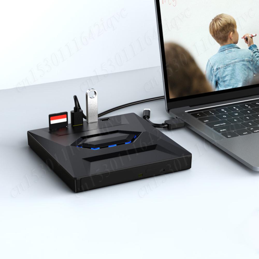 5 In 1 USB3.0 Type C External CD DVD Drive with USB/Type-C Ports+ SD/TF Drive Burner for Mac/Linux Windows XP/10/8/7 Laptop PC