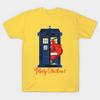 Men Black Print T-shirt Christmas 1822 - Nicholas Visit The Blue Police Box 2 No-Cut Transfer Paper Print Cotton Tshirt