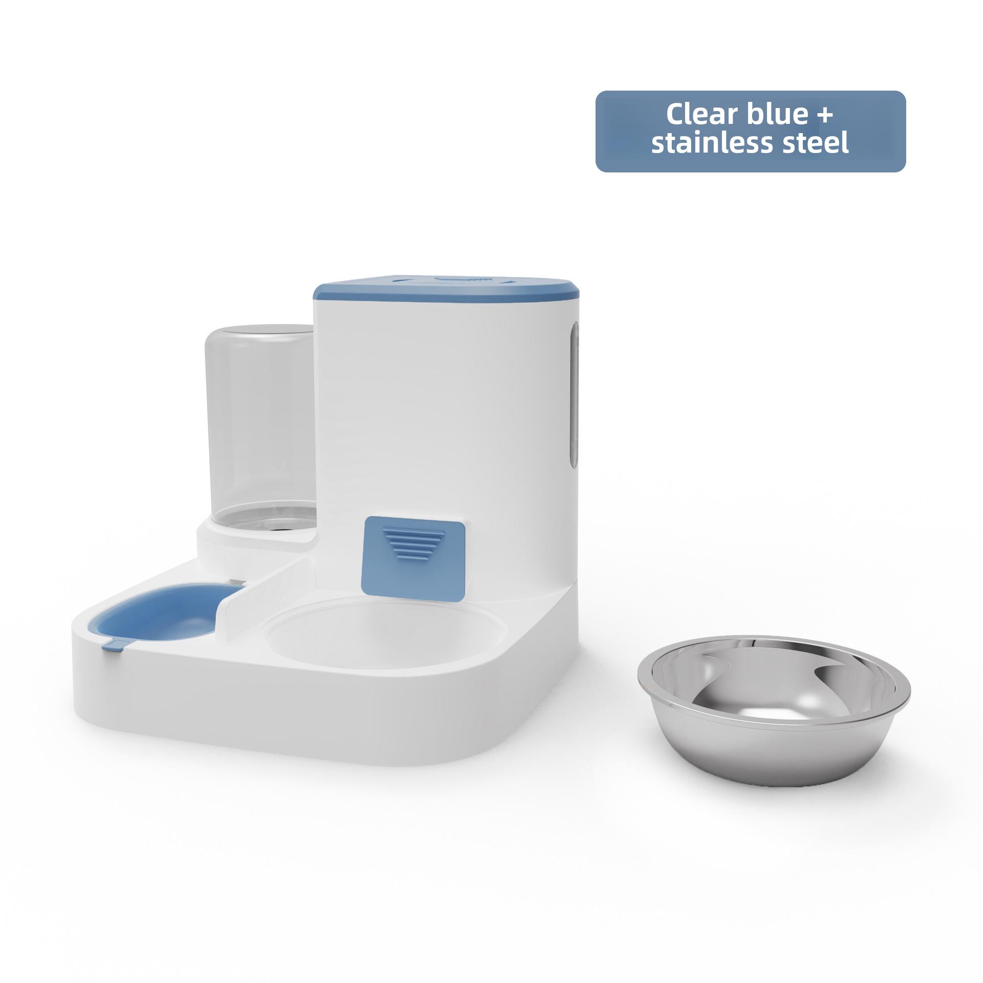 

Автоматический поилка для кошек с большой емкостью, чаши из нержавеющей стали и керамики, разделение влажного и сухого корма, встроенная кормушка Blue + Stainless Steel Bowl