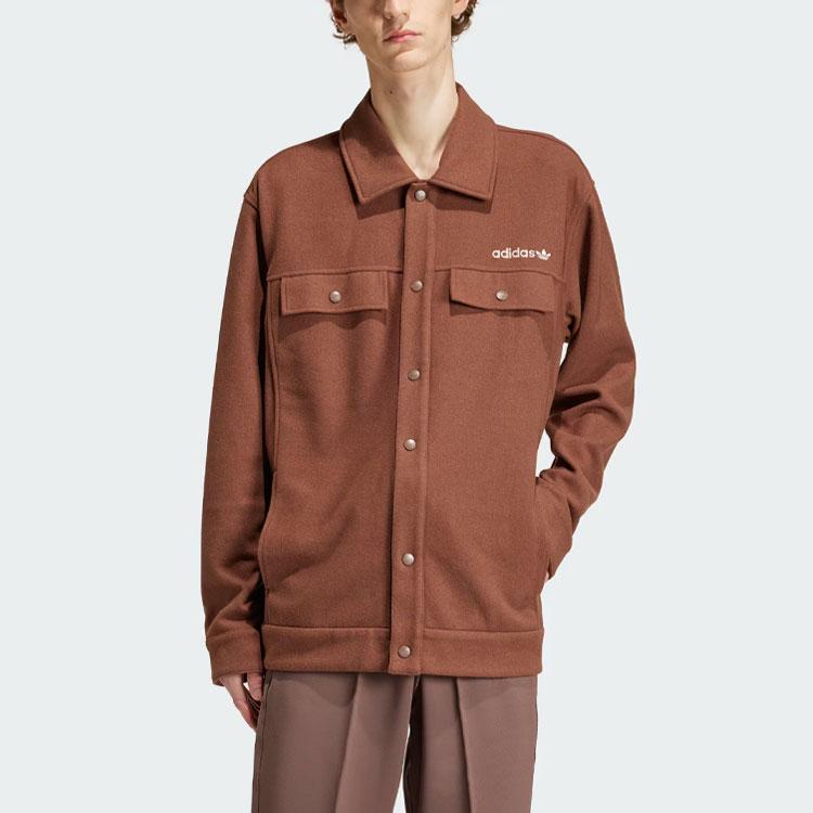 Adidas Originals Premium Overshirt Solid Logo Loose Long Sleeve Jacket Men Jacket Brown IS2044