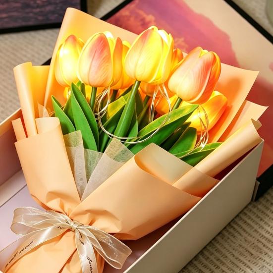 10/15Pcs Tulip Flower Night Light with Bendable Stems LED Bouquet for Home Decor Warm Glow Bedside Lamp for Bedroom Wedding Romantic Gift for