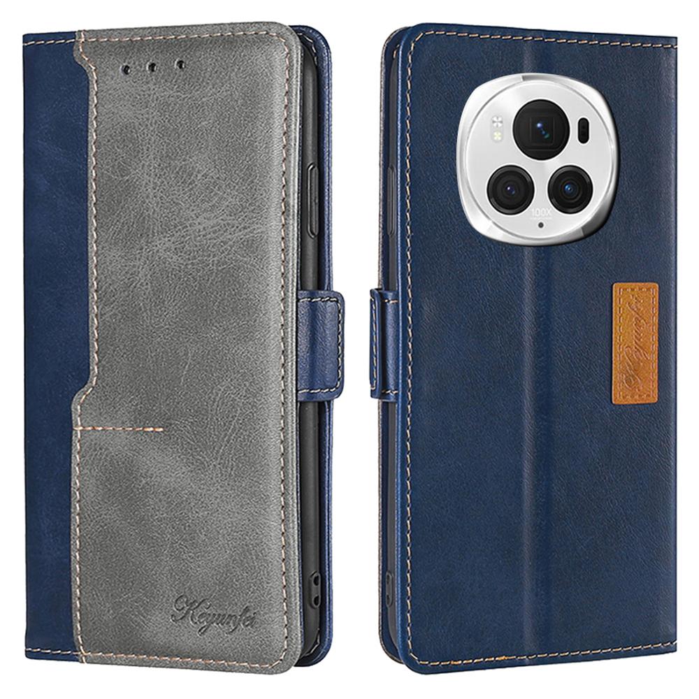 

For Honor Magic6 Pro 5G Leather Case Wallet Dual Color Retro Phone Cover Blue+Grey